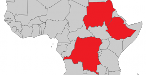 Karte: Äthiopien, Demokratische Republik Kongo und Sudan