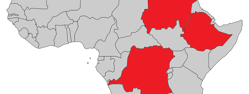 Karte: Äthiopien, Demokratische Republik Kongo und Sudan