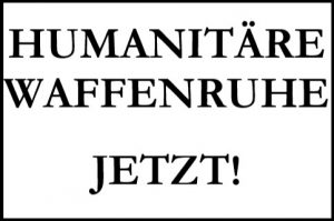 Symbolbild mit Schriftzug Humanitäre Waffenruhe